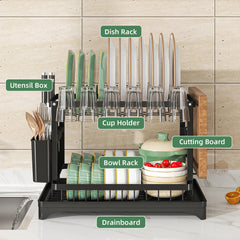 2-Tier Dish Drying Rack with Utensil Holder – Kitchen Counter Organizer