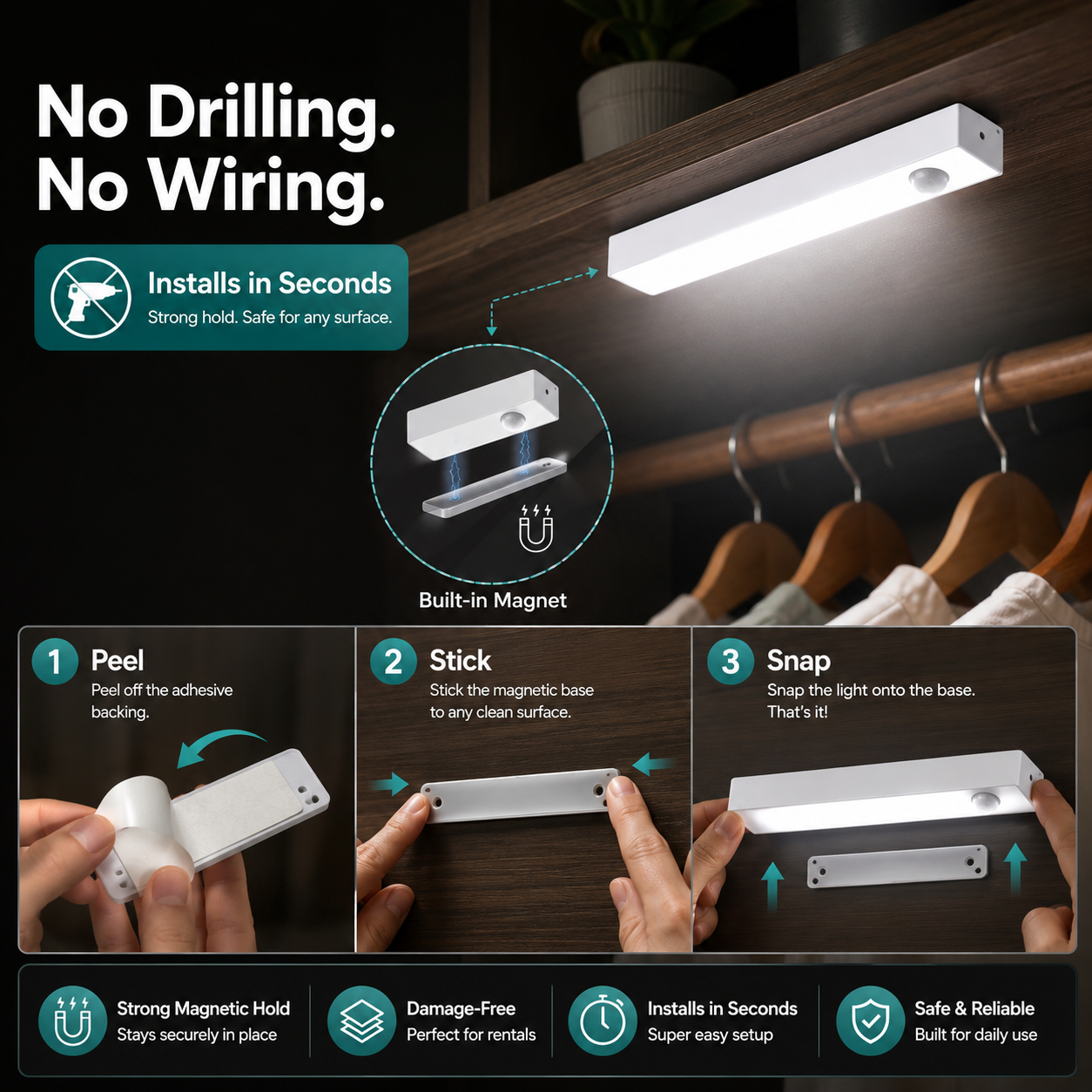 Rechargeable Hausify Motion Sensor Light with long backup, automatic operation, and sleek design for indoor or outdoor use.