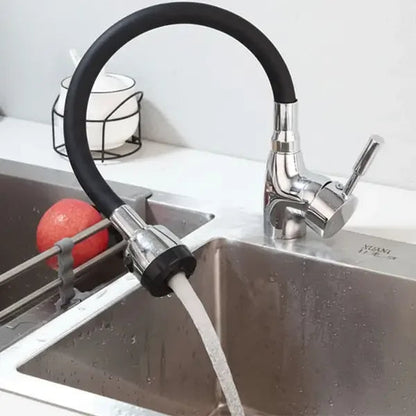 Flexible silicone faucet nozzle with 360° bendable design, soft spray, and shower water flow for kitchen or bathroom use.