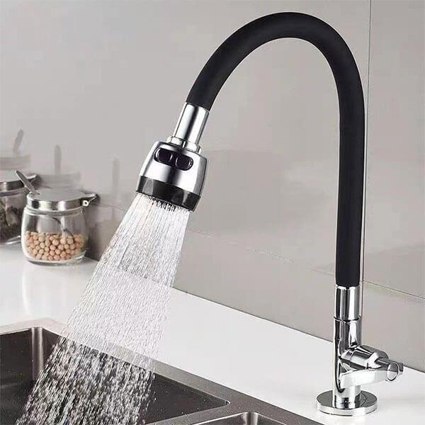 Hausfiy 360° bendable silicone faucet extension nozzle with soft shower water flow, shown in vibrant random color.