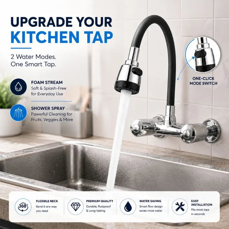 Flexible silicone faucet nozzle extension from Hausfiy Store, featuring 360° bendable design and soft shower water spray.