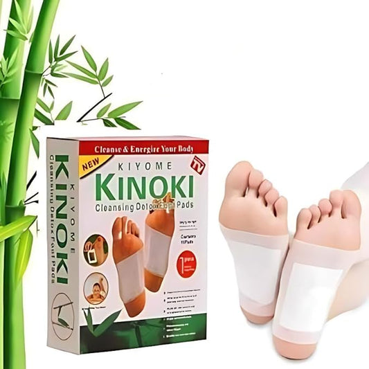 Hausify Store Kinoki Detox Foot Patches shown on feet, designed for cleansing and detoxification through natural ingredients.