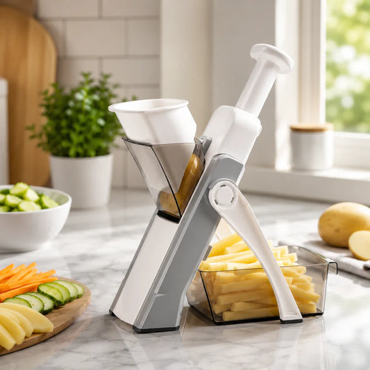 Hausify premium vegetable slicer and mandoline cutter with adjustable blades, julienne features, and a food container for easy prep.