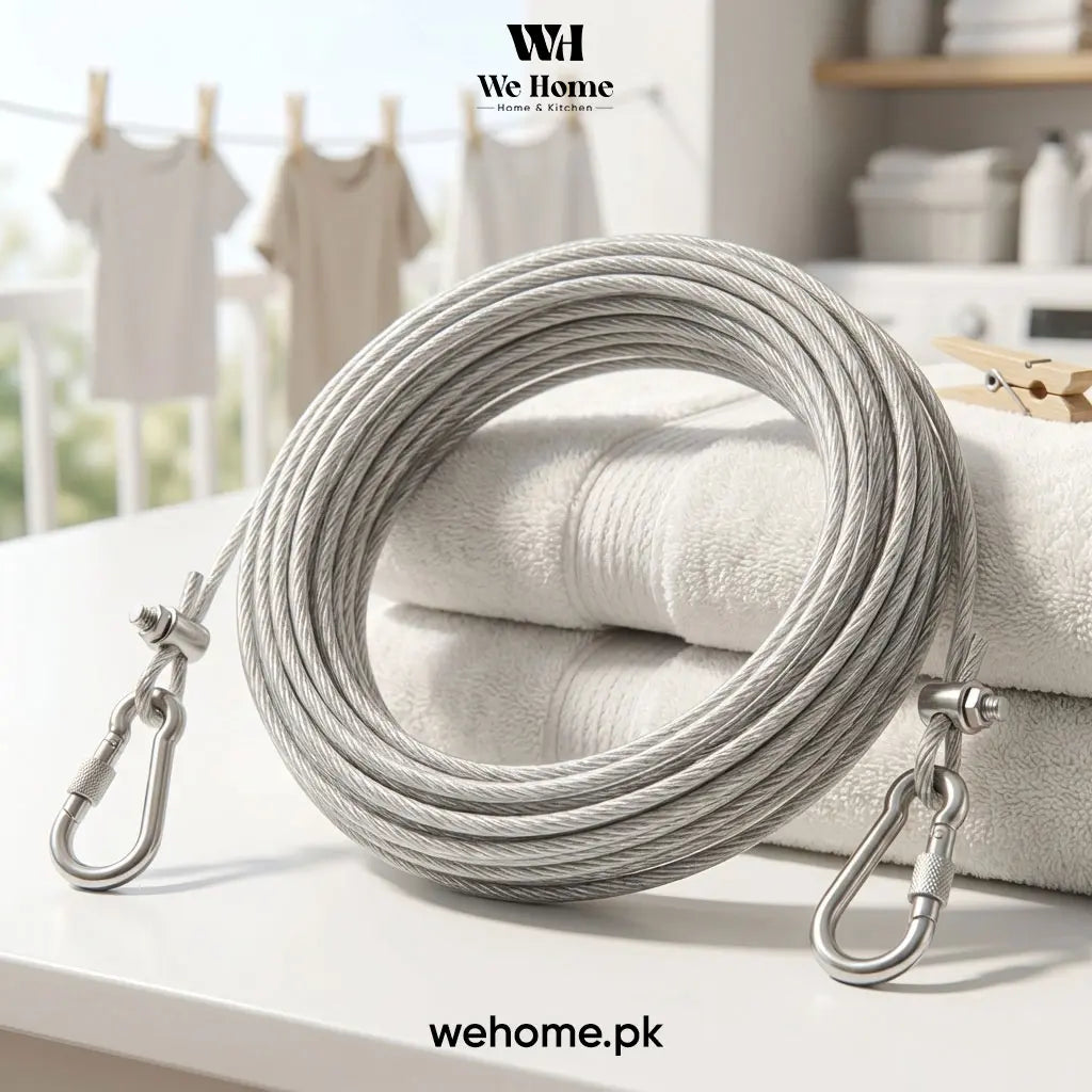 Hausfiy premium stainless steel PVC coated clothesline, heavy-duty rust-resistant drying wire for outdoor laundry use.