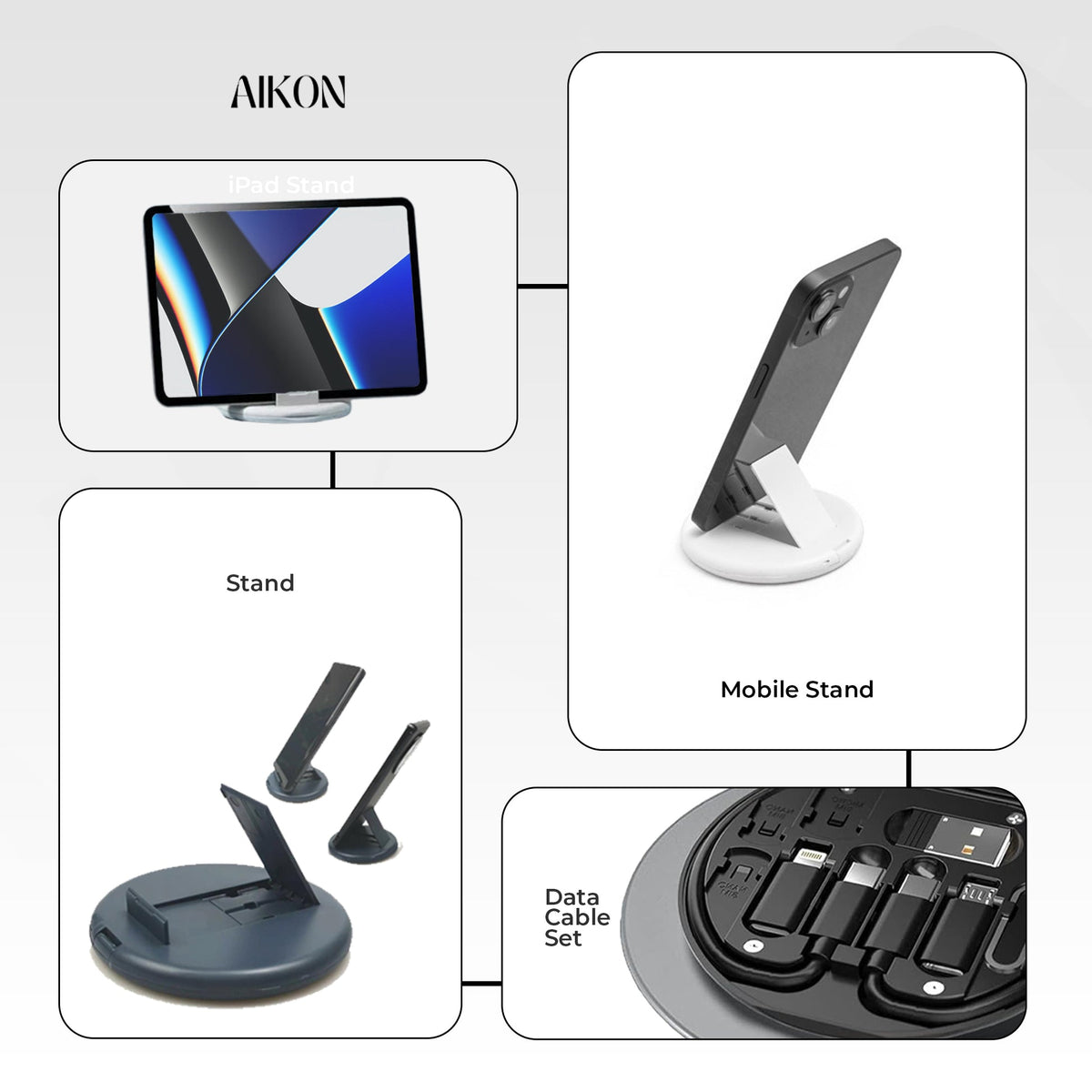 Hausify TechMate 5-in-1 charger, SIM tool and holder with multiple functions, compact design, and versatile accessories.
