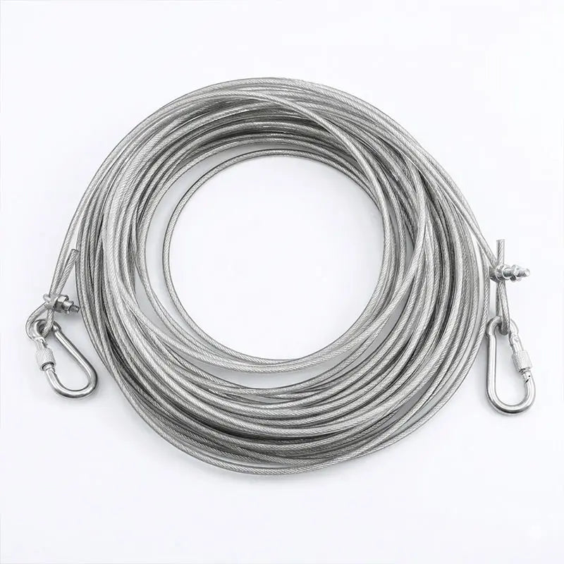 Heavy-duty stainless steel clothesline with PVC coating, rust-resistant drying wire for outdoor laundry use.