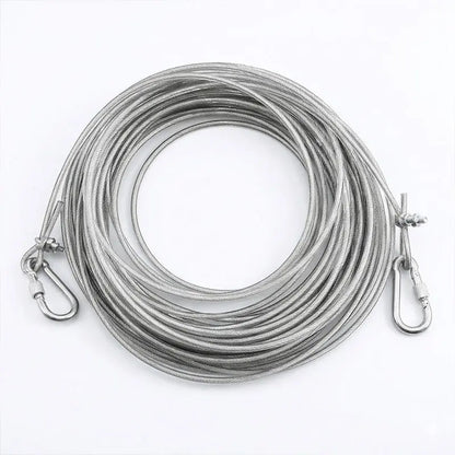 Heavy-duty stainless steel clothesline with PVC coating, rust-resistant drying wire for outdoor laundry use.