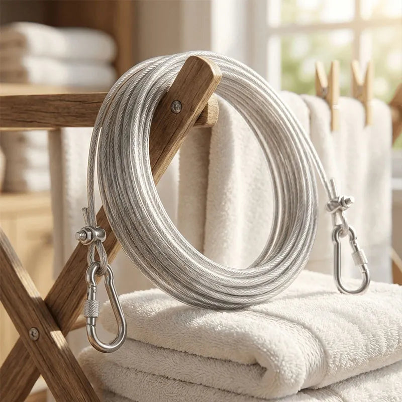 Heavy-duty PVC-coated stainless steel clothesline for outdoor drying, rust-resistant and durable, suitable for laundry and clothes hanging.