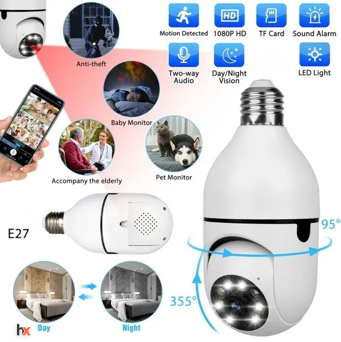 Hausfiy CCTV Wi-Fi night vision 360-degree camera showing live feed with clear night vision and wide-angle view.