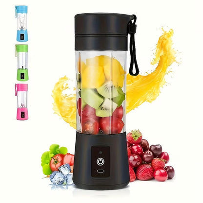 Hausfiy Mini Portable USB Electric Blender and Fruit Juicer, compact rechargeable device with blending cup and lid.