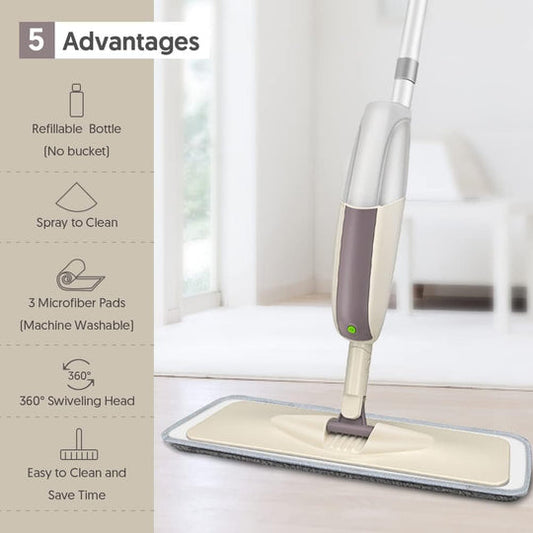 Hausify Spray Mop with microfiber pad and spray bottle for efficient flat floor cleaning at home.