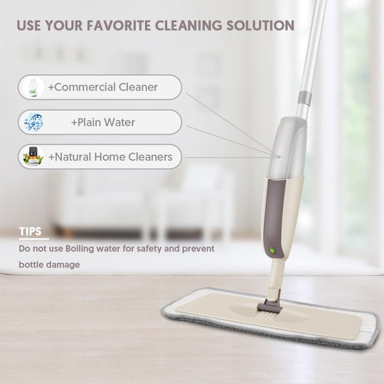Hausify Spray Mop with microfiber pad and detachable scrubber for effective flat floor cleaning.