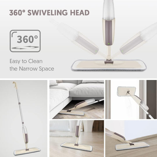 Hausify Spray Mop with microfiber pad and trigger handle for easy, reusable flat floor cleaning in the kitchen.